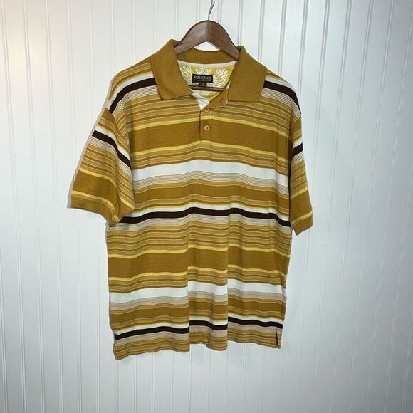 Koman Jeans Polo Shirt Men’s XLarge Striped Gold Yellow Hip Hop Made In India - Picture 1 of 7